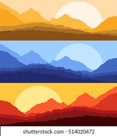 Desert sunset and sunrise landscape vector background