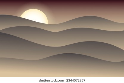 Desert and sunset. Vector art illustration