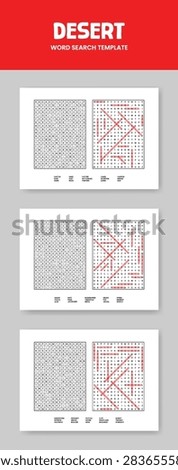 Desert Theme Word Search Printable Activity Sheet Vector Template Set