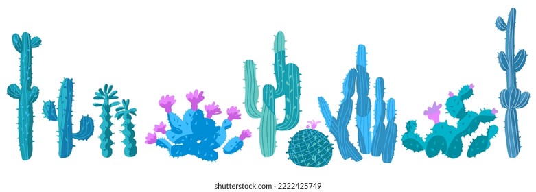 Desert Thorny Plants. Set Of Cactus Vector Illustration.  