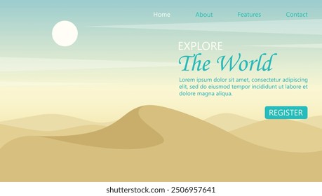Desert tourism landing page. Explore the world landscape tour banner