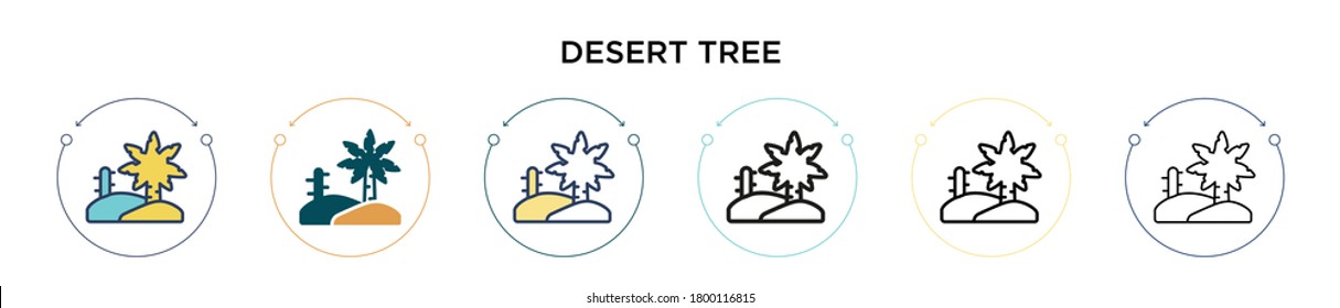Desert tree icon in filled, thin line, outline and stroke style. Vector illustration of two colored and black desert tree vector icons designs can be used for mobile, ui, web