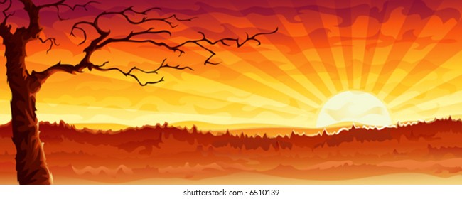 Desert tree. This is a more lifeless variation of my previous work "Big city sunset panorama". Other landscapes are in my gallery.