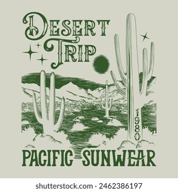 Viaje al desierto, mejor sol, oeste salvaje vintage, diseño de camiseta de Vector. vibras del desierto obra de arte Antiguas Girls obra de arte para camisetas estampados, etiqueta de ropa, Vector de cactus salvaje obra de arte para la ropa.