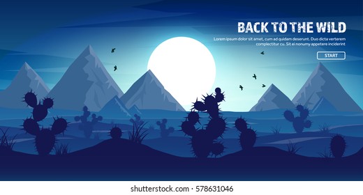 Desert trip. Extreme tourism and traveling. Back to nature. Sands.Exploring Africa. Horizon line with sky,stars. Mountains, flying birds.
