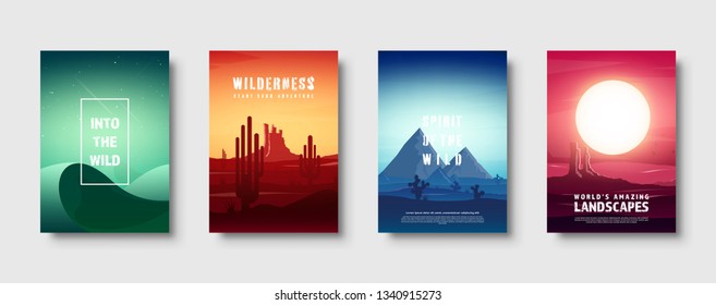 Desert trip. Extreme tourism and travelling. Back to nature. Sands. Exploring Africa. Horizont line with sky. Mountaines. Vector illustration.