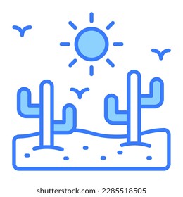 Desert vector design in trendy style, a natural landscape scene icon, isolated on white background