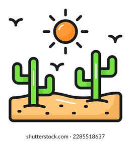 Desert vector design in trendy style, a natural landscape scene icon, isolated on white background