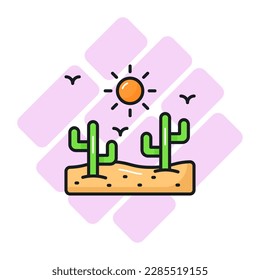 Desert vector design in trendy style, a natural landscape scene icon, isolated on white background