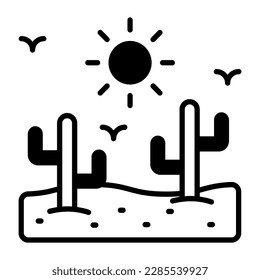 Desert vector design in trendy style, a natural landscape scene icon, isolated on white background