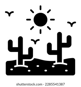 Desert vector design in trendy style, a natural landscape scene icon, isolated on white background
