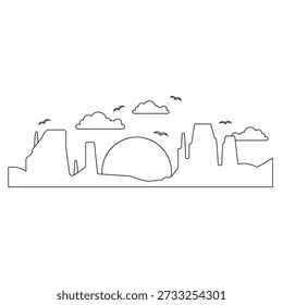 Icono de Vector del desierto. Señal de ilustración de paisaje de montaña. Símbolo o logotipo de las montañas.