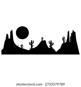 Ícone vetorial do deserto. Placa de ilustração da paisagem da montanha. Símbolo ou logotipo das montanhas.