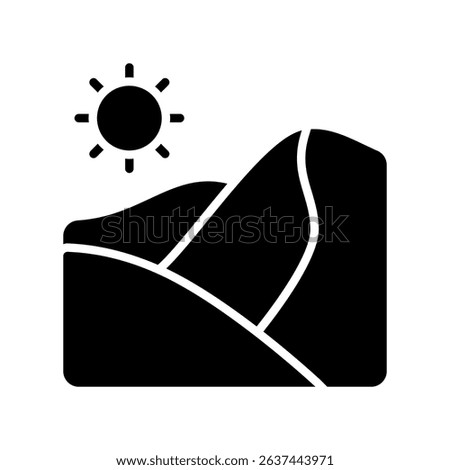 Desert Vector Illustration for Arid National Parks and Sand Dunes. Icon of dry landscape, cactus and sun for nature travelers