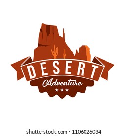 Desert vector illustration, mountain and outdoor adventure logo. Suit for badge, sticker, stamp, for your summer design