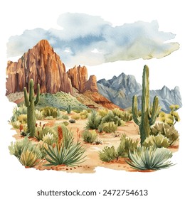 desert vector illustration in watercolor style