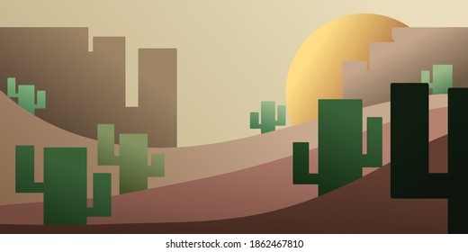 desert vector landscape with cactus