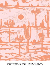 Desert Vector Pattern. summer cactus Joshua pattern . tone in tone vintage design. fabric textile background texture. desert graphic. art of nature