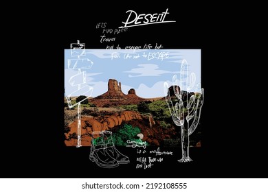 Vector del desierto Imprimir arte, diseño gráfico de camisetas del estado del desierto de Arizona. Obra vintage para prendas de vestir, pegatinas, lotes, fondo, afiches y otros.