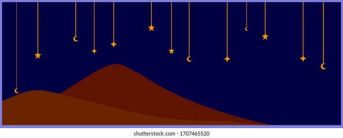 vectorial del desierto con cielo estrellado para el fondo y fondo del tapiz de Ramadán