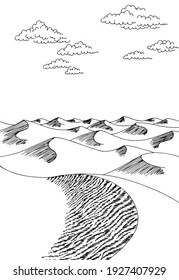 Desert vertical graphic black white landscape sketch vector