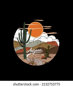 Desert Vibes in Arizona, Desert vibes vector graphic print design for apparel, stickers, posters, background and others. Outdoor western vintage artwork. Arizona desert t-shirt design,