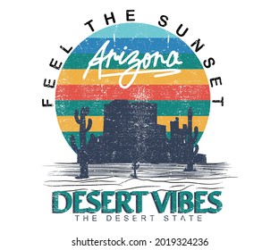 Desert vibes with cactus graphic design. Arizona sticker artwork.