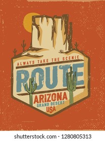 Desert vibes and cactus with slogan western road tripper style t-shirt design, print, typography, label with styled saguaro cactus and rocks. Vector illustration. - Vektör