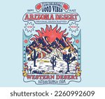 Desert vibes graphic print design for apparel, stickers, posters and background. Flower, cactus, Joshua tree artwork. Feel the desert sunset. Arizona vector print design for t shirt and others. 
