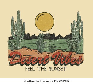 Desert vibes with mountain vintage graphic print design for t shirt and others.