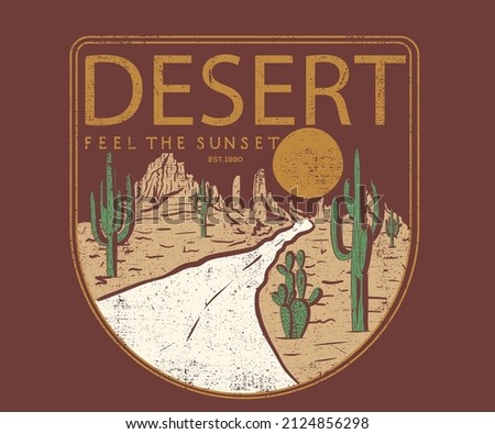 Desert vibes print deign for t shirt, poster, batch, and others. Arizona desert vector artwork design.
