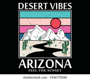 Desert vibes retro design with cactus garden artwork for fashion and others	
