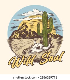 Desert vibes retro t shirt print graphic design. Mounting digital hand paint artwork for apparel, sticker, poster and others.