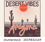 Desert vibes with sunshine vector t shirt design. Arizona cactus artwork for any kind of print.