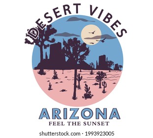 Desert vibes t shirt design. Arizona vector illustration for fashion.   
