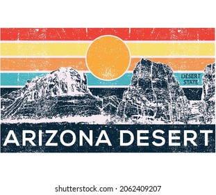 Desert vibes t shirt design. Desert mountain vector illustration  artwork for apparel, sticker, poster and other use. Travel graphic print.
