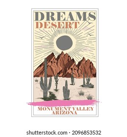 Desert vibes  t-shirt design, vintage illustration for t-shirt print design, background, label or sticker. Vector illustration.