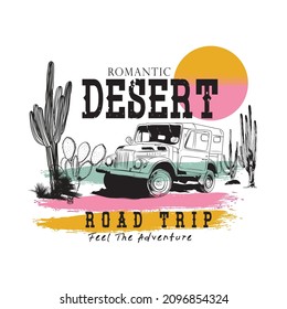 Desert vibes  t-shirt design, vintage illustration for t-shirt print design, background, label or sticker. Vector illustration.