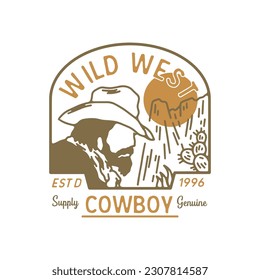 Wüstenvibes Vektorgrafik-Druck für Mode. Kaktuskunst für Bekleidung, T-Shirt, Aufkleber, Poster, Tapete und andere. Wüste Badge Design. Vintage-Wüste. Cowboy-Badge-Design. Vintage Cowboy
