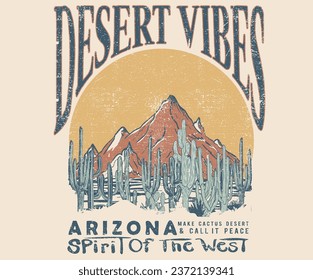 Desert vibes vector graphic print design for t-shirt, stickers, posters, wall art, background and others. 