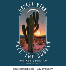 Desert vibes vector graphic print design for apparel, sticker, poster, background and others. Western outdoors vintage artwork.