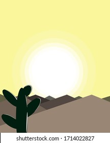 Ilustración vectorial de cactus y vista del desierto. Vector