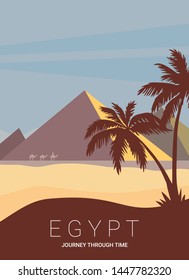 Desert View Egypt Pyramids Flat Vector Illustration