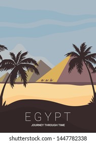 Desert View Egypt Pyramids Flat Vector Illustration