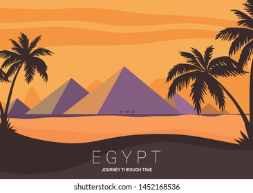 Desert View Egypt Pyramids Flat Vector Illustration