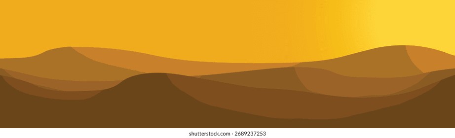 Vista al desierto con sol caliente en la naturaleza del desierto. Ilustración de fondo
