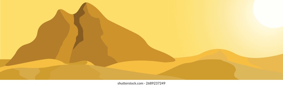 Desert view hot sun on mountain range in nature background illustration