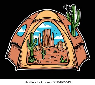 Desert view inside the tent illustration