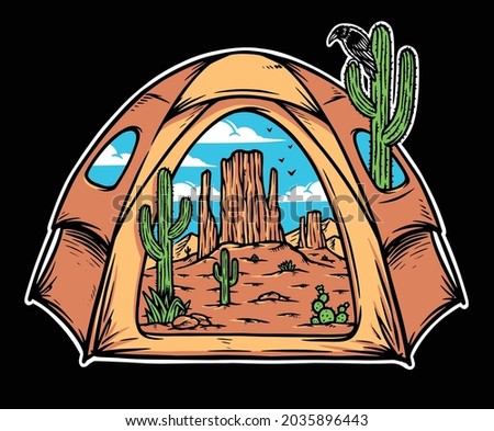 Desert view inside the tent illustration