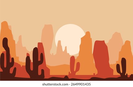 Desert view in summer flat illustration